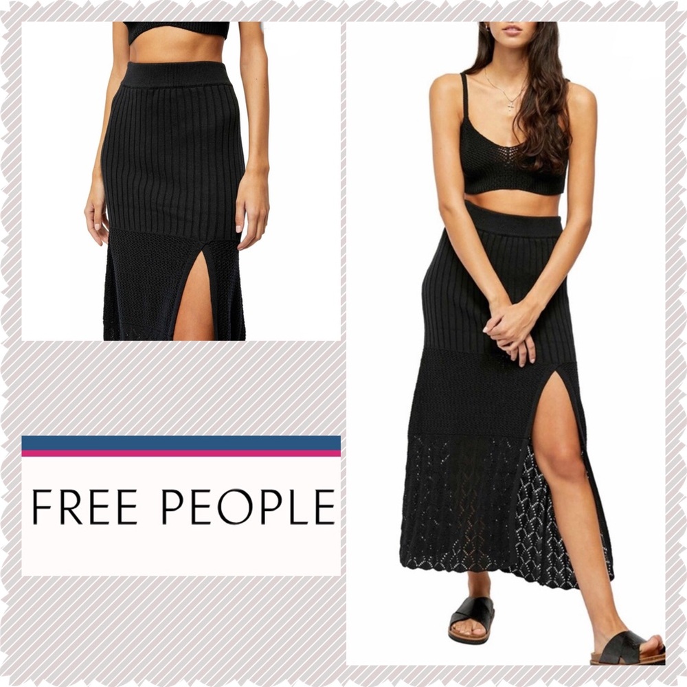 FREE PEOPLE | Bari Knit Column Black Maxi Skirt NEW